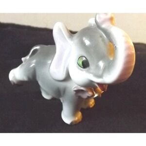 Arnart Ceramic Gray Elephant with Pink Flowers and Gold Bell